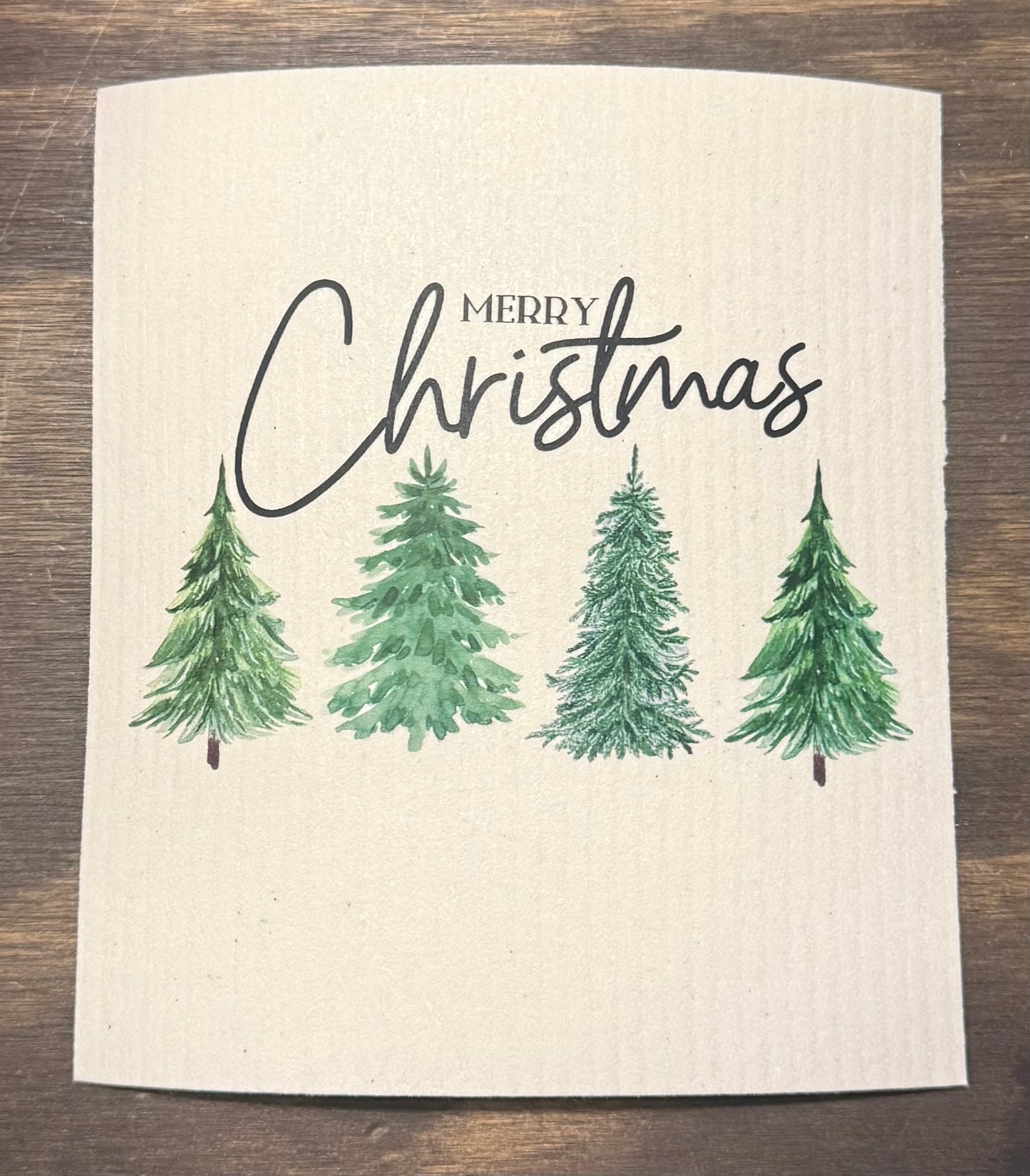 Swedish Dishcloth Merry Christmas W/trees