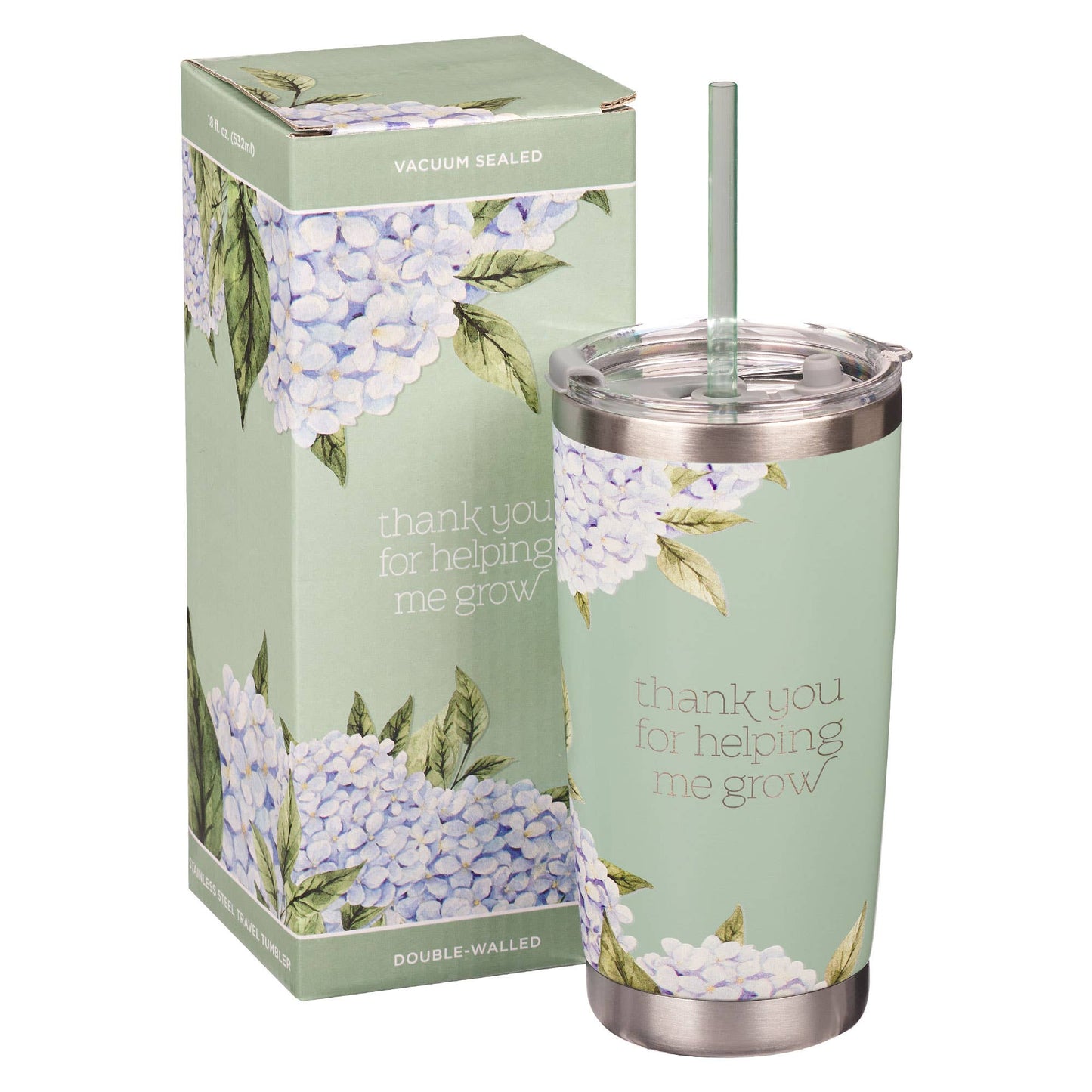 Travel Tumbler Mint/Cream Hydrangea Helping Me Grow