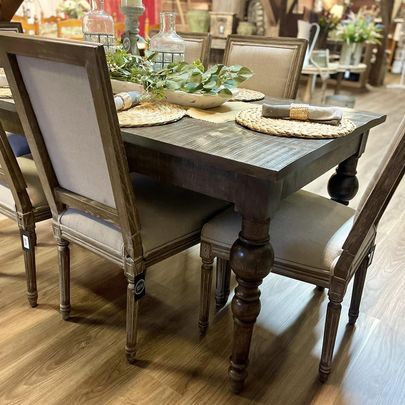 Mango Wood Table with Six Brown Chairs - Pick Up In Store Only