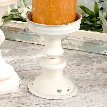 6 Inch Tall Whte Metal Candle/Floral Pedestal