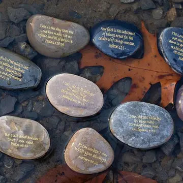 Engraved river rock scripture stone