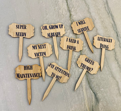 Funny Bamboo Plant Stakes - Assorted