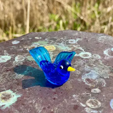 Glass blue bird miniature sitter