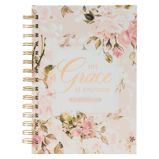 His Grace Is Enough Blush Pink Floral Large Wirebound Journal