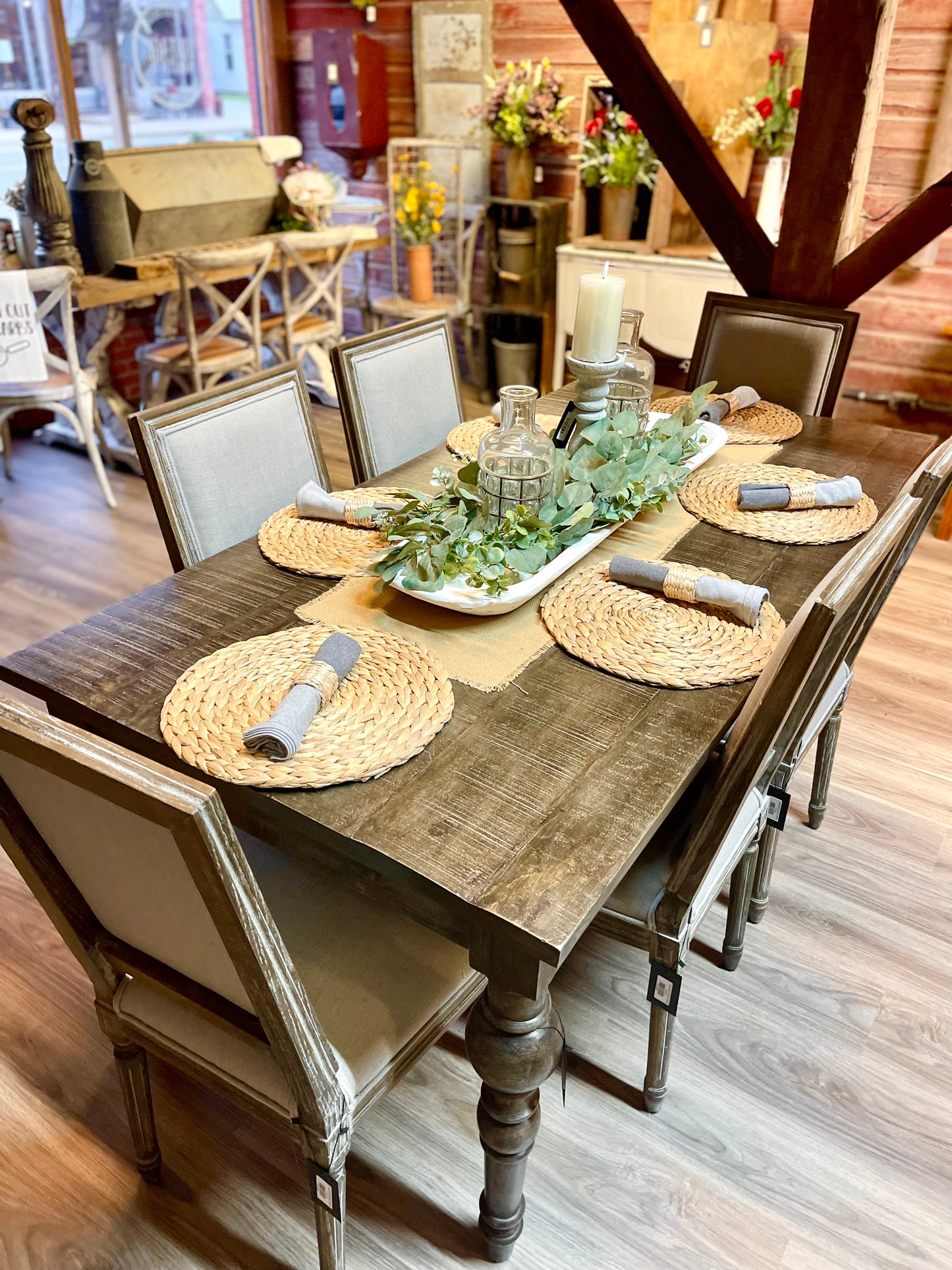 Mango Wood Table with Six Brown Chairs - Pick Up In Store Only