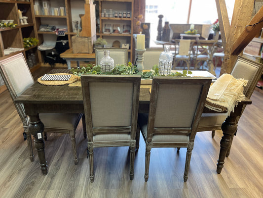 Mango Wood Table with Six Brown Chairs - Pick Up In Store Only