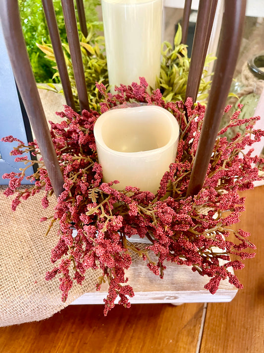 Candle Ring Burgundy Astilbe 9 Inch Inner 3 Inch inner