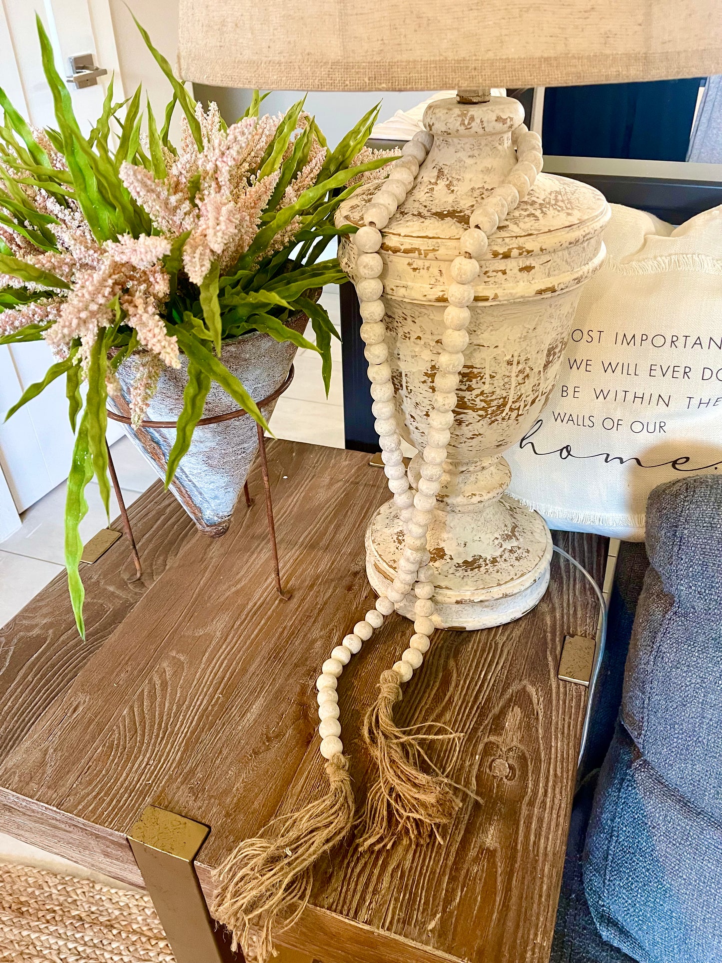 White-Wash Beaded Garland with Tassel