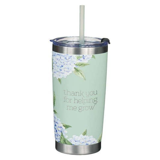 Travel Tumbler Mint/Cream Hydrangea Helping Me Grow