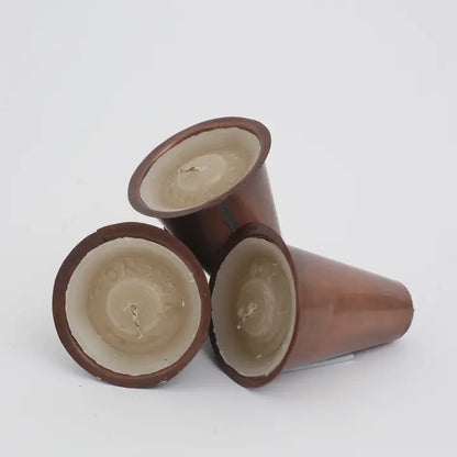 Sugar Mold Cone Shaped Tin Insert with Candle - Copper Tone