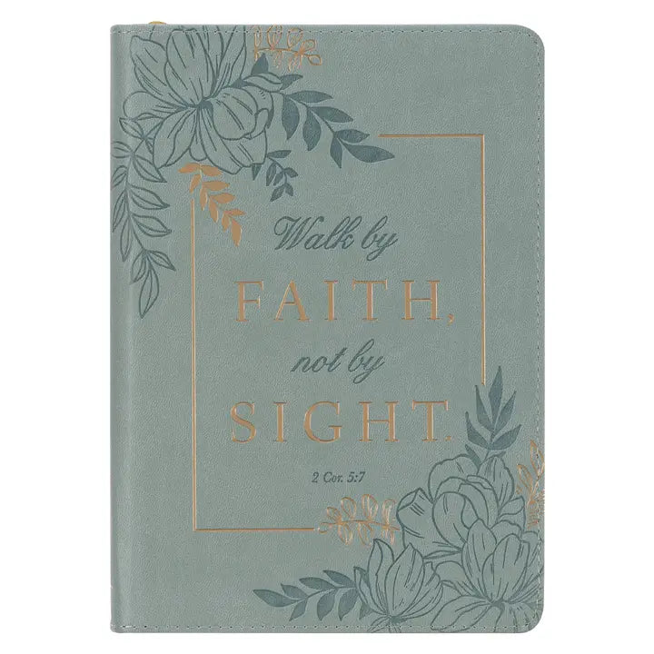 Prayer Journal - Walk By Faith Teal Floral Faux Leather Classic